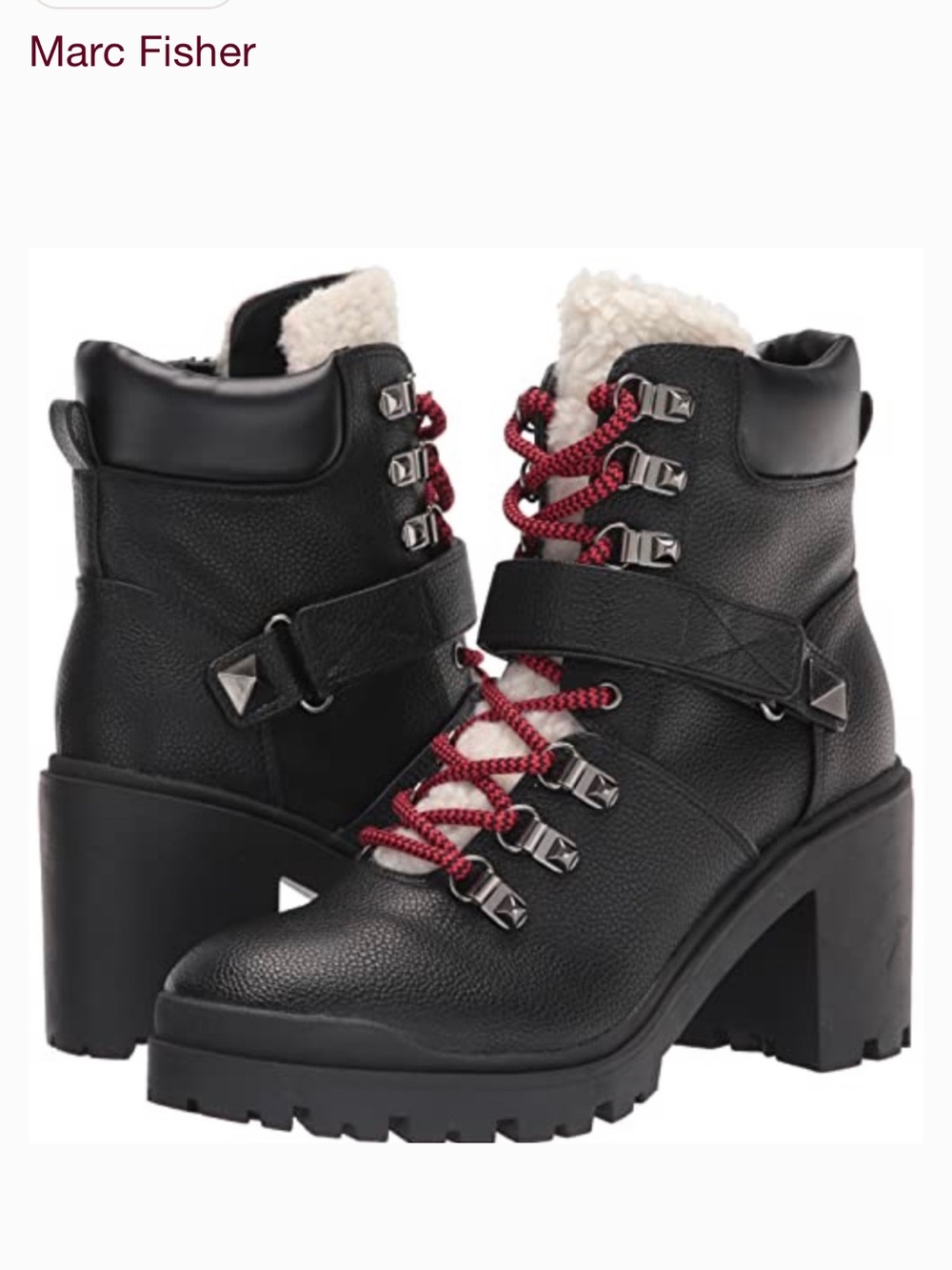 Marc Fisher Nature 2  Leather Lace-Up combat heeled Boots with Red Laces